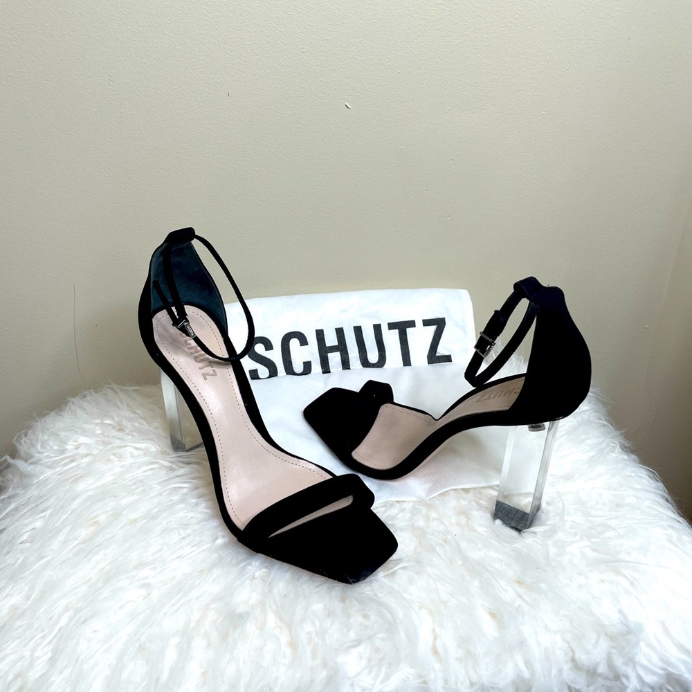 NWT Shutz Sexy Black Sandals w Clear heel Sz 10